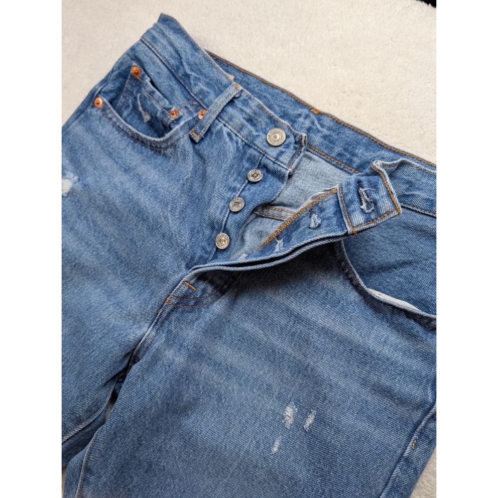 Levis Premium 501 Original Cropped Distressed Blue Jeans W27 L28 29502-0209